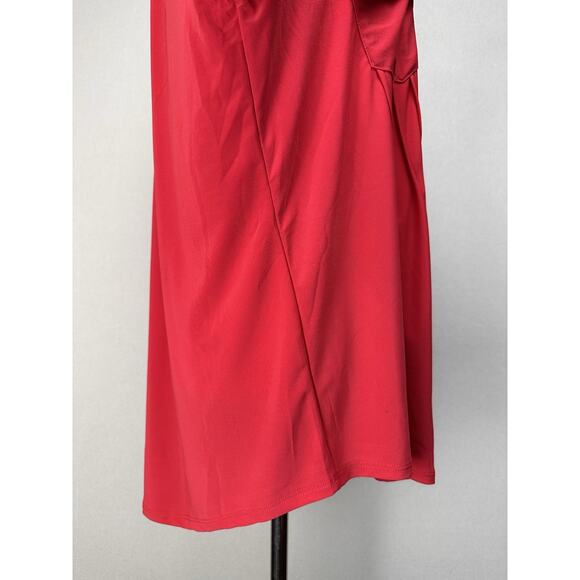 Ava & Grace Sz 1X Solid Red Stretch Knit Rolled Tab Popover Blouse Tunic Holiday - Picture 6 of 16